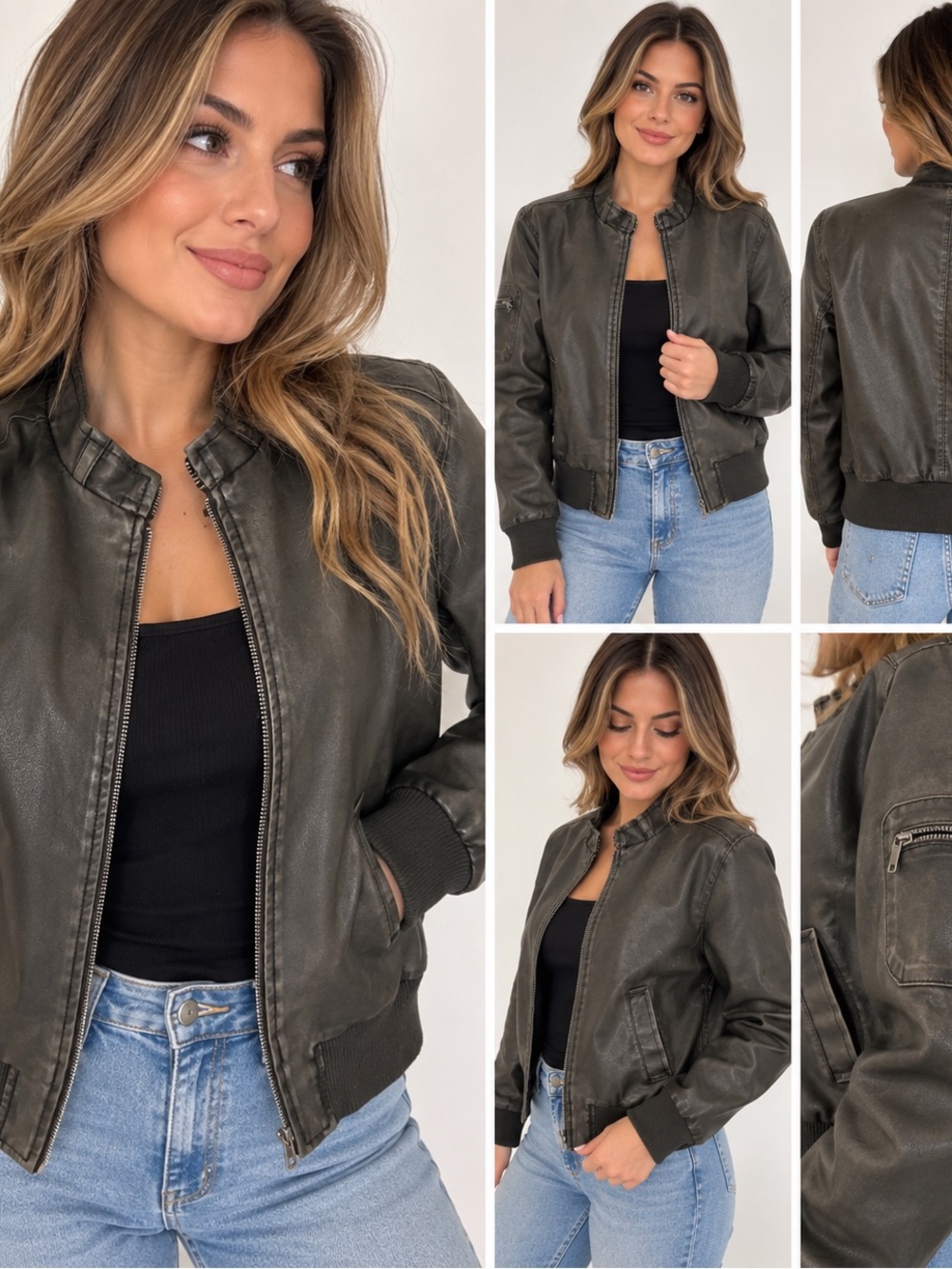 Last Kiss Black Faux Leather Bomber Jacket Women’s Size Large Moto Y2K